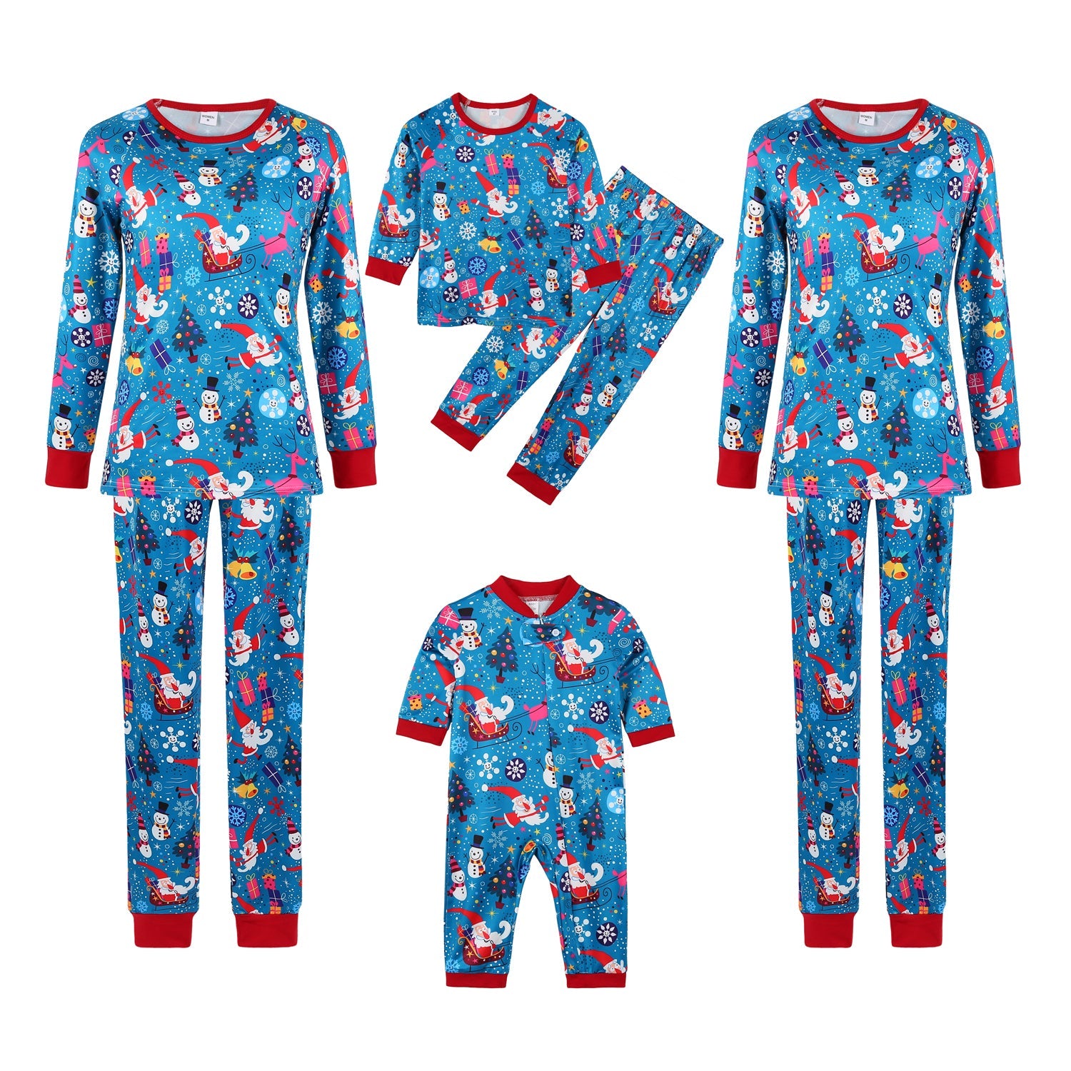 Family Matching Christmas Pattern Print Blue Christmas Family Look Pajama Set