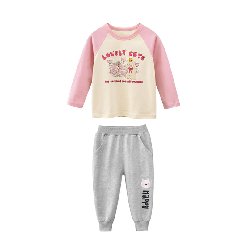 Toddler Girls Letter Print 100% Cotton Long Sleeve Tee and Sweatpants