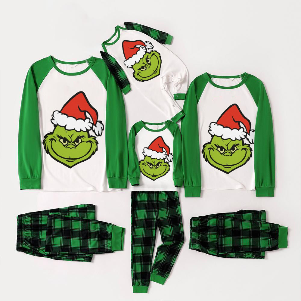 Christmas Smile Cartoon Print Family Matching Raglan Long-sleeve Pajamas Sets