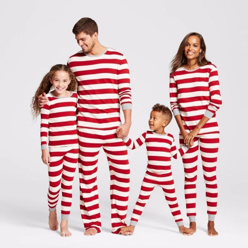 Family Matching Red Sripe Print Christmas Family Look Pajama Set