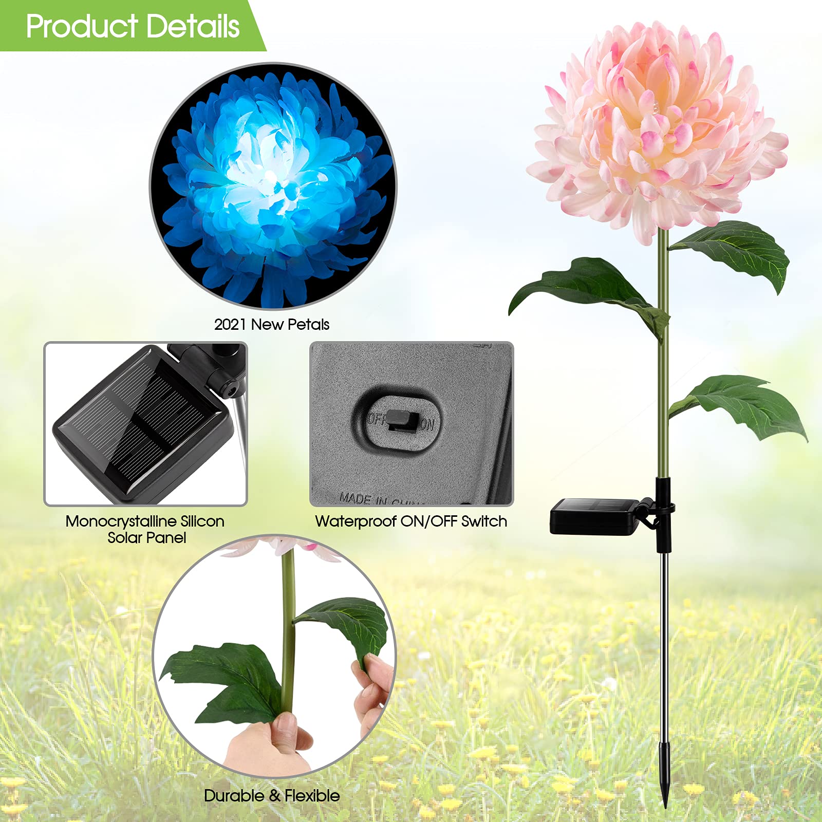 2 Pack Waterproof Solar Chrysanthemum Lights Outdoor