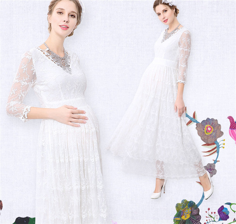 Maternity V-neck Long-sleeves Lace Dress for Photoshoot