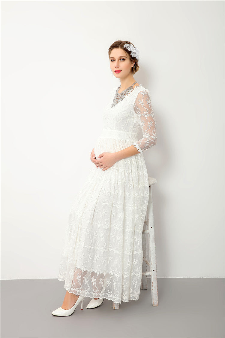 Maternity V-neck Long-sleeves Lace Dress for Photoshoot