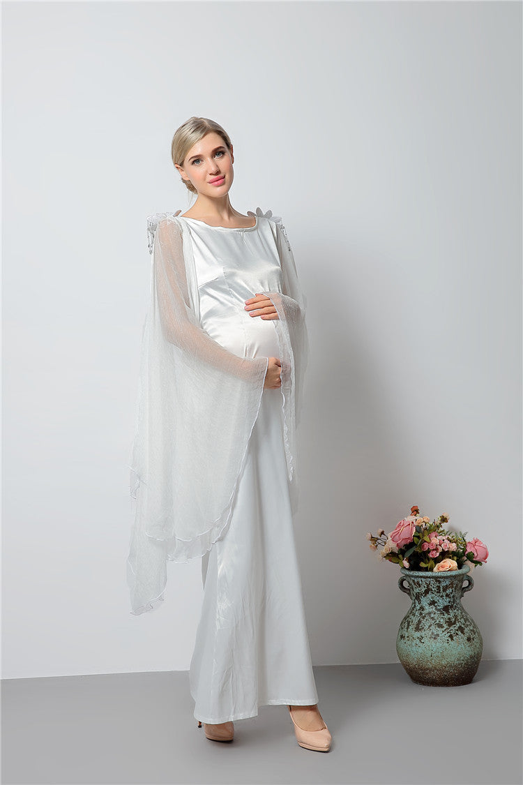 Women's Maternity Chiffon Bell Sleeves Satin Dress for Photoshoot
