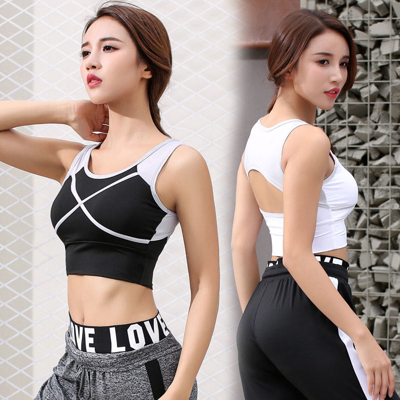 Women Summer Stitching High-Elasticity Quick-Drying Gathered Shockproof Sports Bra A-WX103