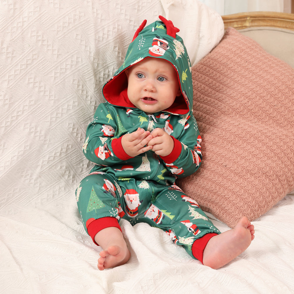 2023 Christmas Family Matching Christmas  Santa and Tree Prints Long-sleeve Onesies Pajamas Sets