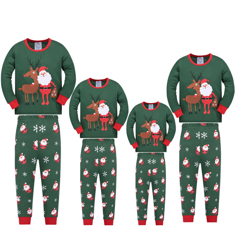 Cute Santa Claus and Reindeer Print Christmas Family Pajamas Set