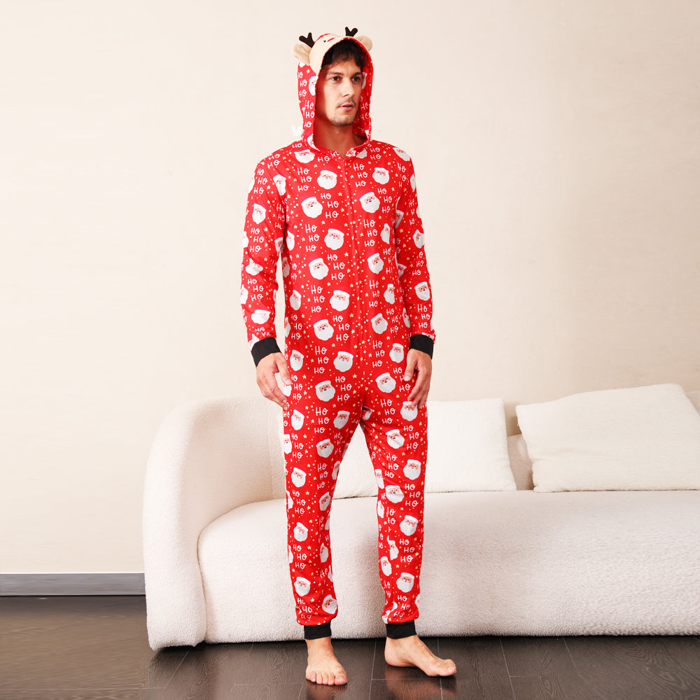 Christmas ”Ho Ho Ho“ Letter Print Santa Claus Long-sleeve Onesies Pajamas Sets