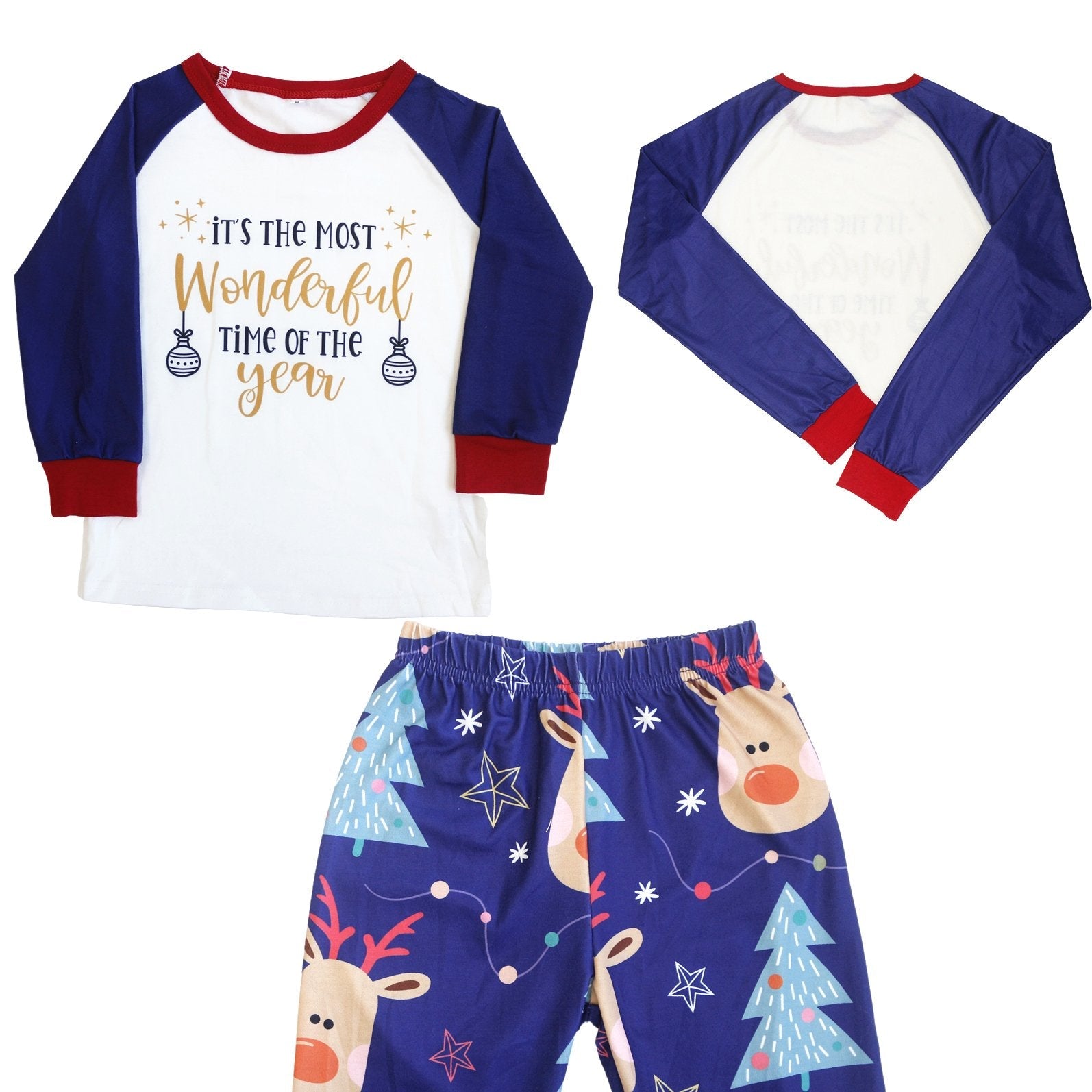 Christmas Letter Print Contrast top and Cute Deer Print Pants Family Matching Pajamas Set Including Dog