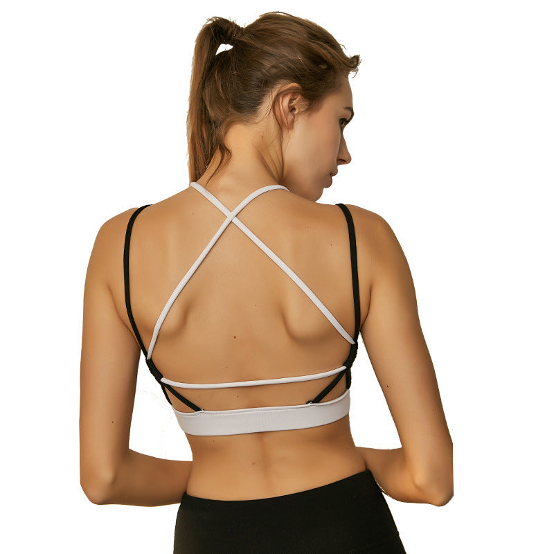 Contrast Color Stitching Cross-Strap Sports Bra Beauty Back Fitness Underwear Yoga Clothes TRT18626