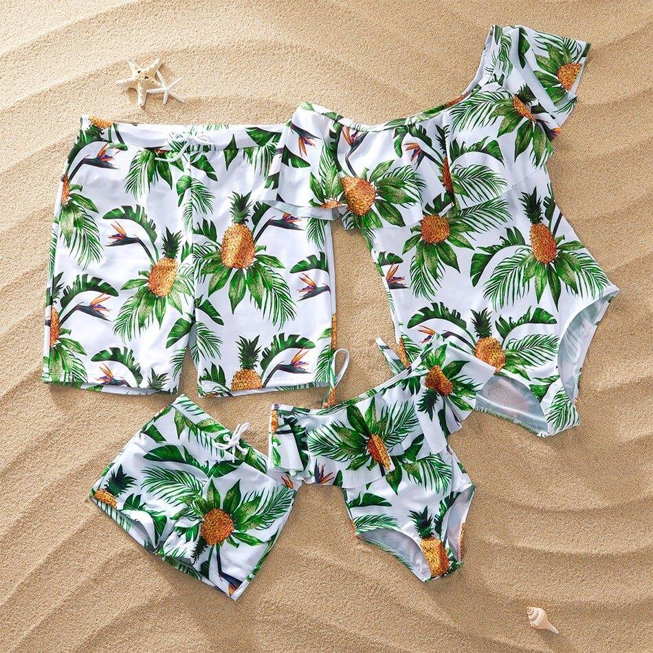 Allover Tropical Pineapple Printed Family Matching Swimwear