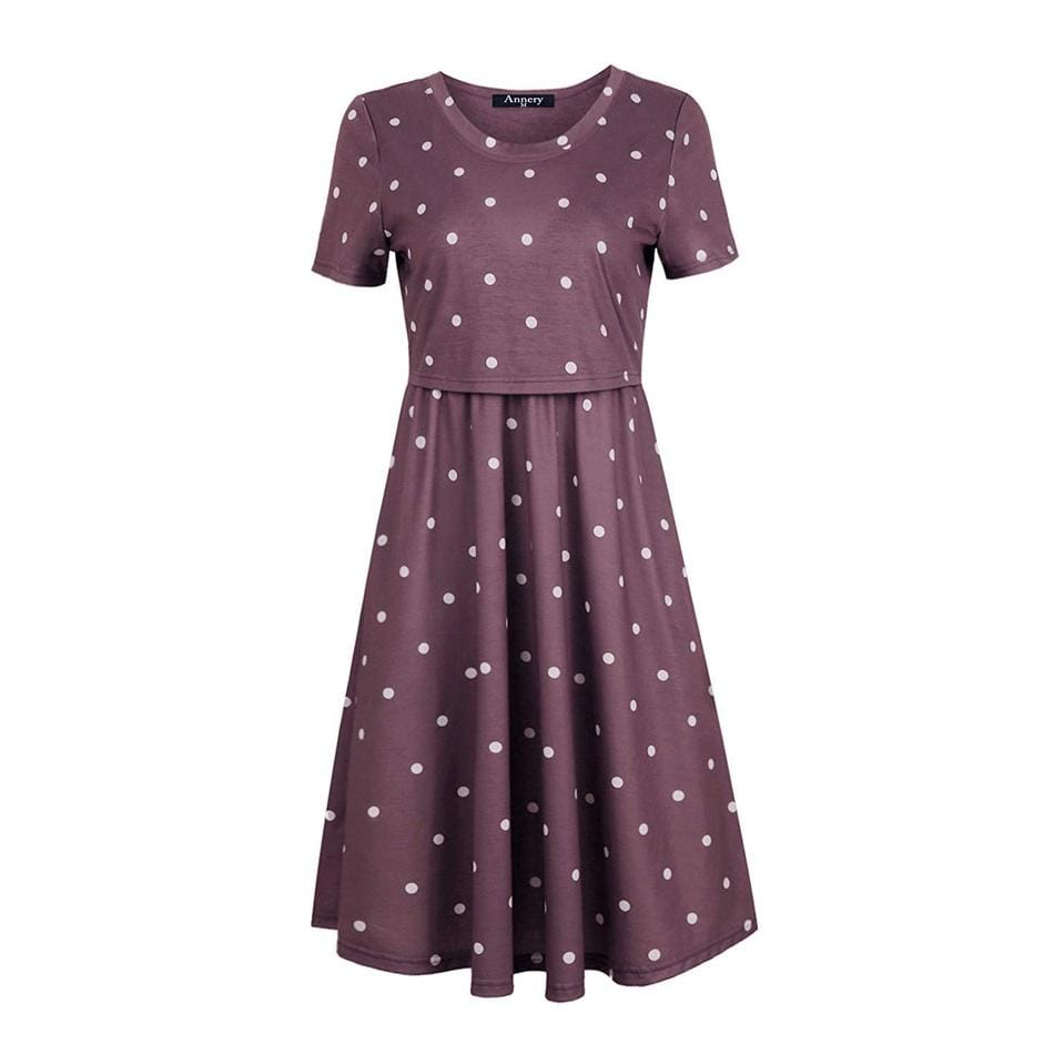 Short-sleeve Polka Dots Maternity Nursing Dress