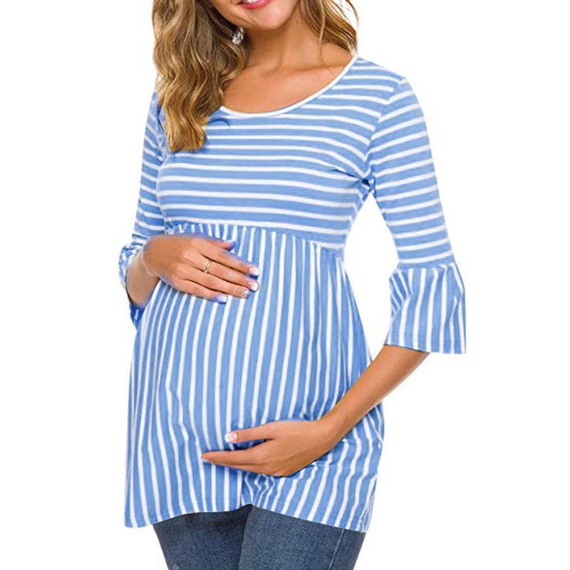 Casual Striped Crop-sleeve Maternity Tee
