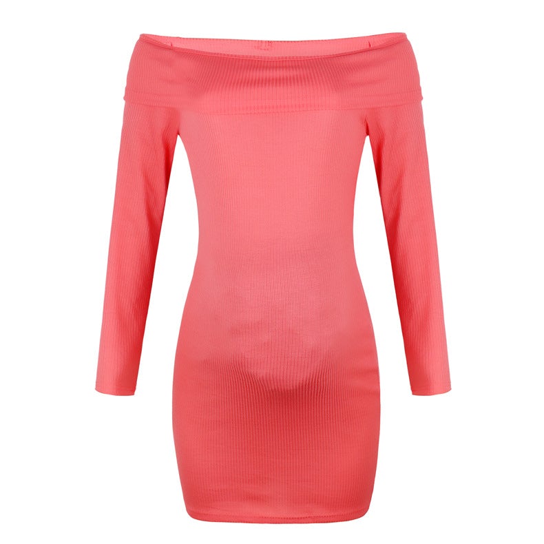 Flat Shoulder Long Sleeve Bodycon Maternity Dress In 5 Colors