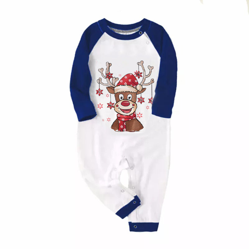 Christmas Cute Deer Print Blue Plaid Christmas Family Pajama Set