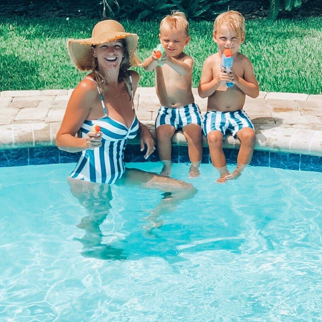 Family Matching Swimwear Striped Blue One Piece Bathing Suit