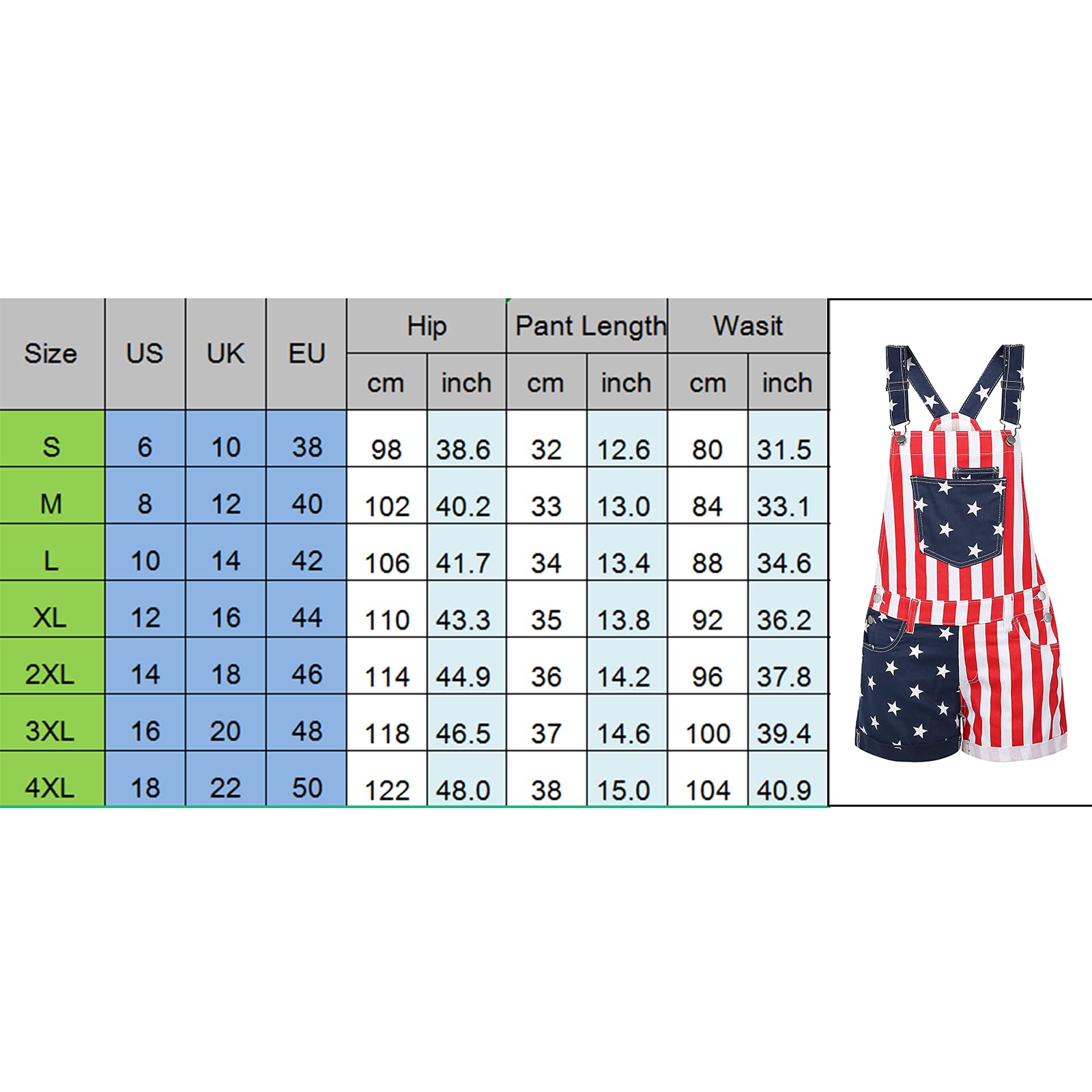 Women 4th of July Short Overall