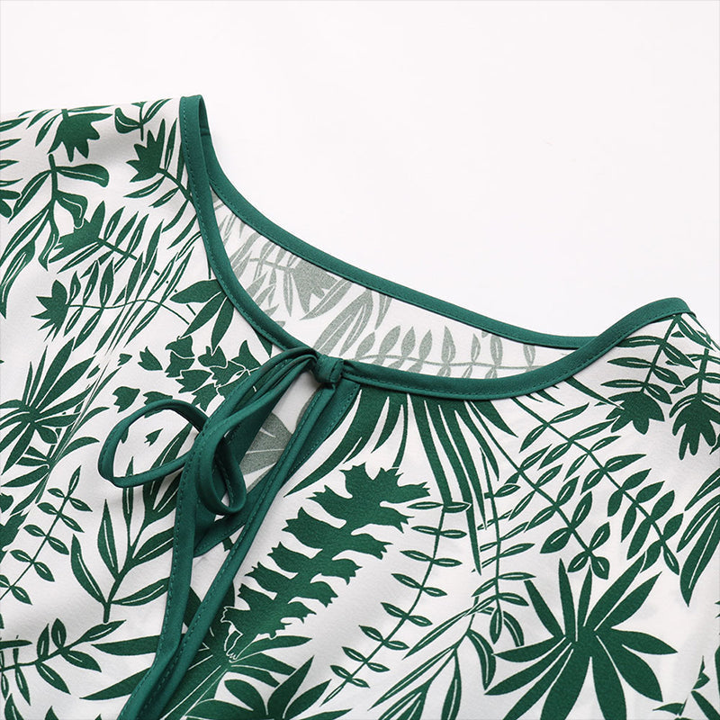 Women's Retro Printed Bohemian Lotus Leaf Sleeve Dress