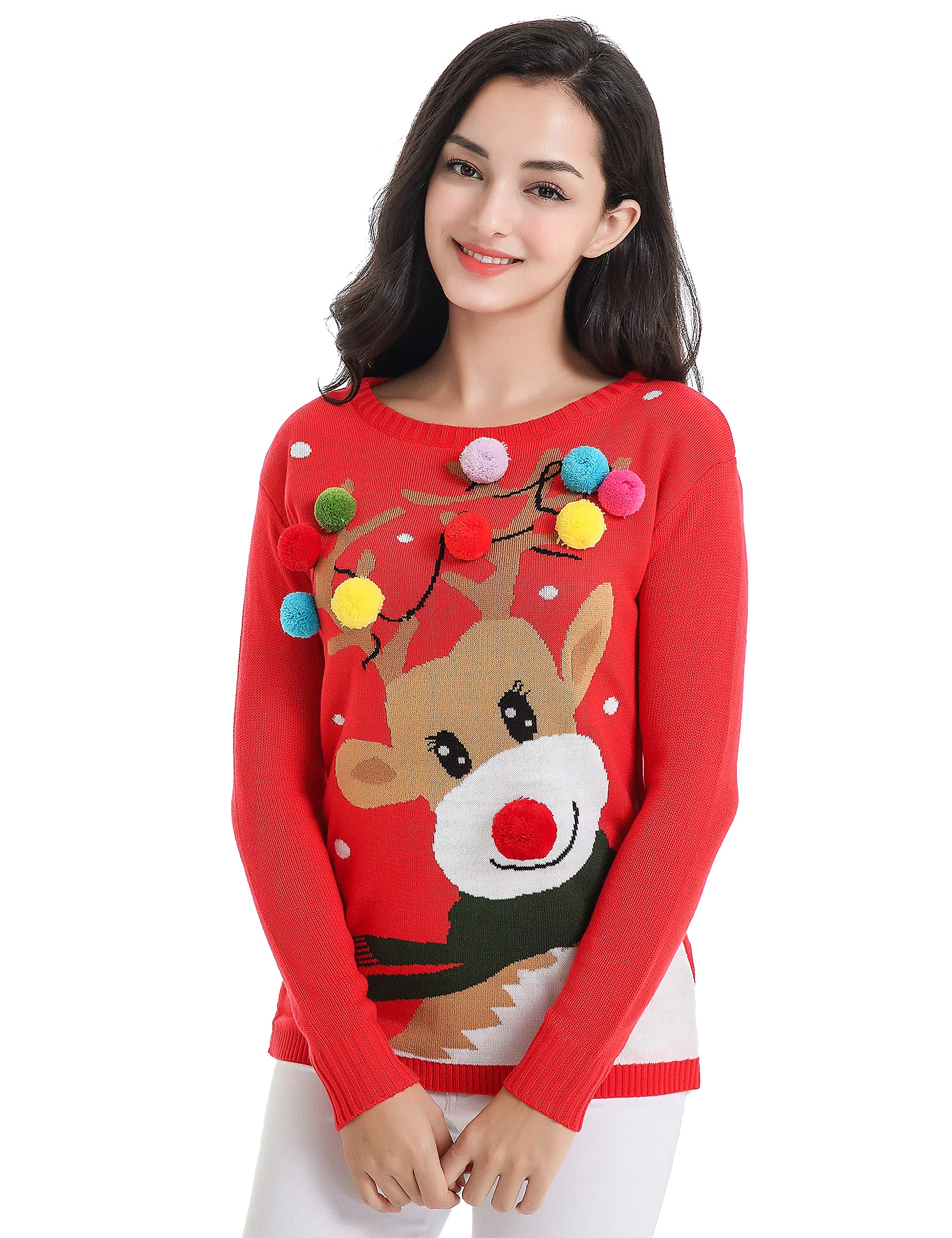 Women Reindeer Print Ugly Christmas Sweater