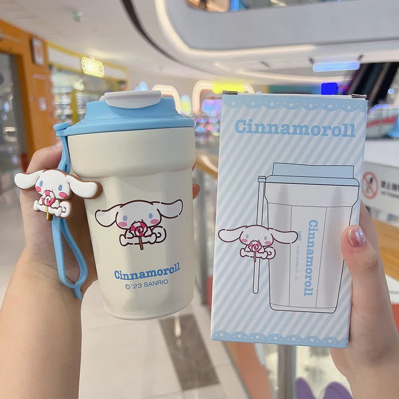 Cute Cartoon Sanrio Hello Kitty Kuromi Cinnamoroll 450Ml Thermos Cup Anime Style Insulated Cup Boy Girls Simple Coffee Cup Gift