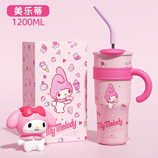 1200ML Cute HelloKittys Cinnamorolls Thermos Bottle Pochaccos Sippy Water Cup Vacuum Flask Stainless Steel High Capacity Insulated Mug