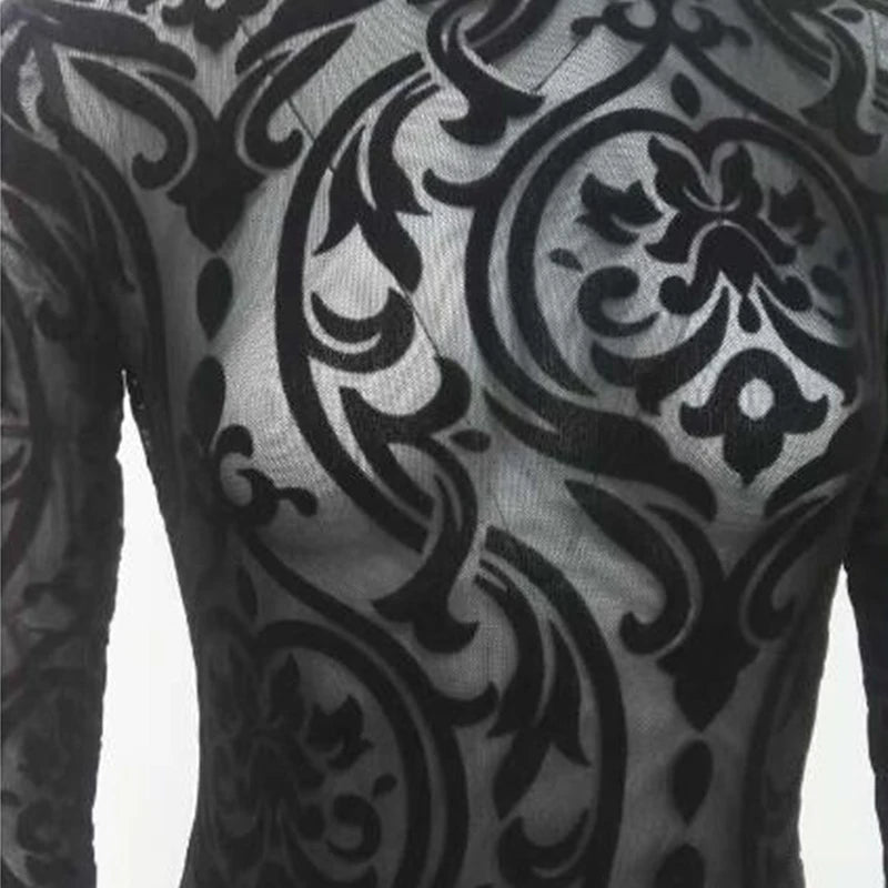 Romantic Lace Long Sleeve Black Bodysuit