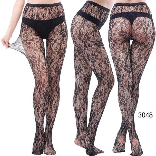 Sexy Women Lingerie Fishnet Tights Sexy Jacquard Thigh-Highs Stockings Tights Pantyhose Lace Floral Hosiery Plus Size