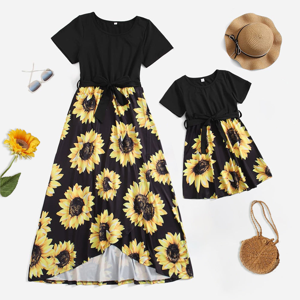 Mom & Me Black Short Sleeve Sunflower Dress