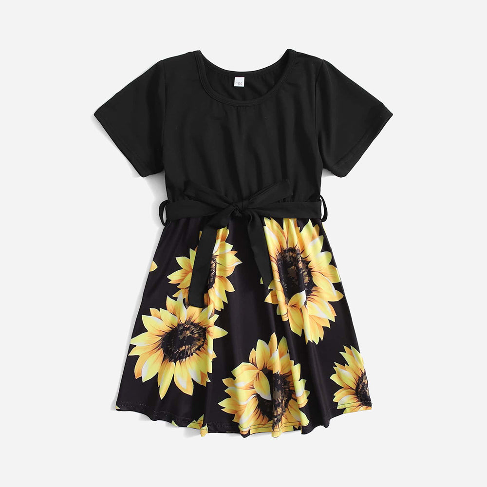 Mom & Me Black Short Sleeve Sunflower Dress