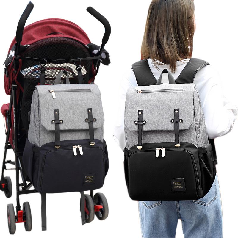 Diaper Bag Mummy Daddy Backpack Baby Stroller Bag Waterproof Oxford Handbag Nursing Nappy Kits Maternity Bag USB Warmer Holder