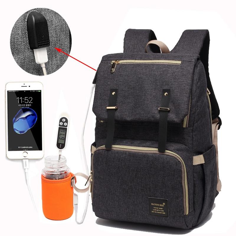 Diaper Bag USB Baby Nappy Bag Mummy Daddy Backpack Large Capacity Waterproof Casual Laptop Bag Rechargeable Holder for Bottle