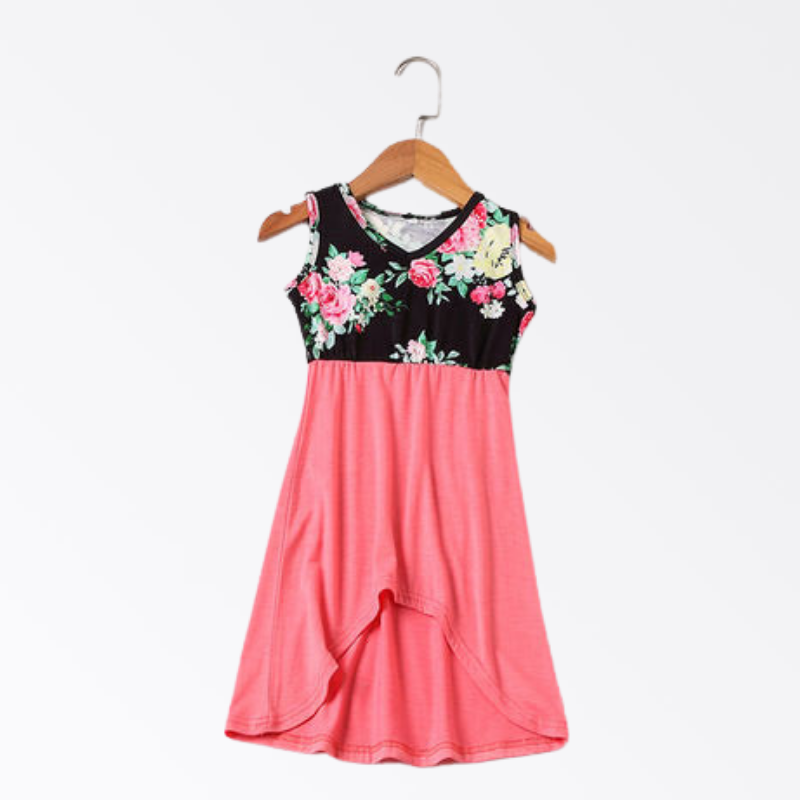 Beautiful Floral V Neck Sleeveless Mommy and Me Dress