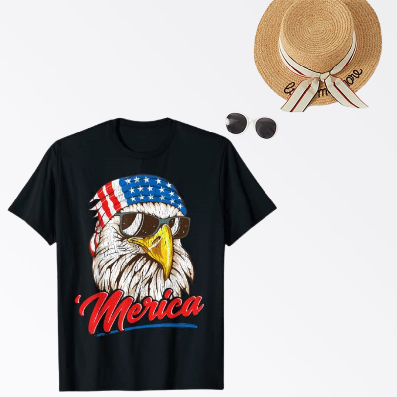 Unisex Women/Men 4th of july American Eagle Flag T-Shirt