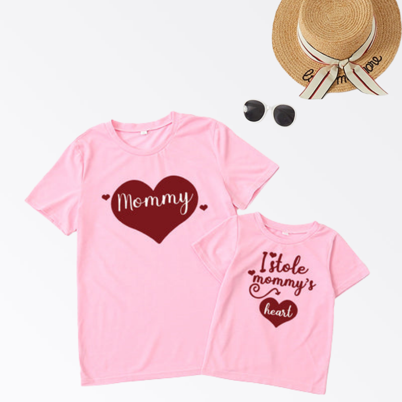 Mommy and Me Shirts Love Heart Letter Printed Short Sleeve