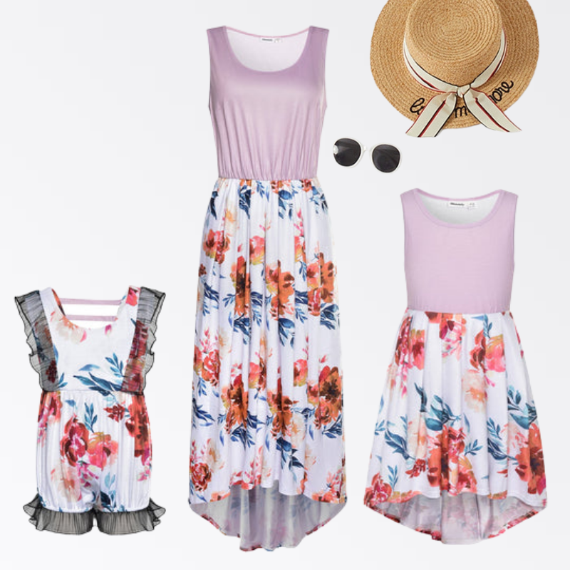 Beautiful Floral Sleeveless Mommy and Me Dress