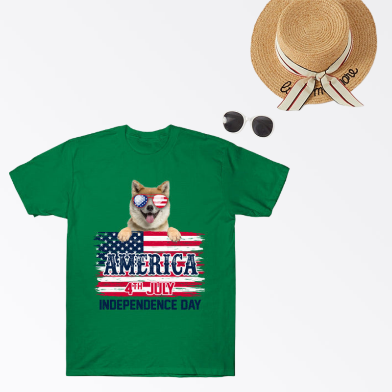 Unisex 4th of July Dog Flag Print Short Sleeve T-Shirt Top