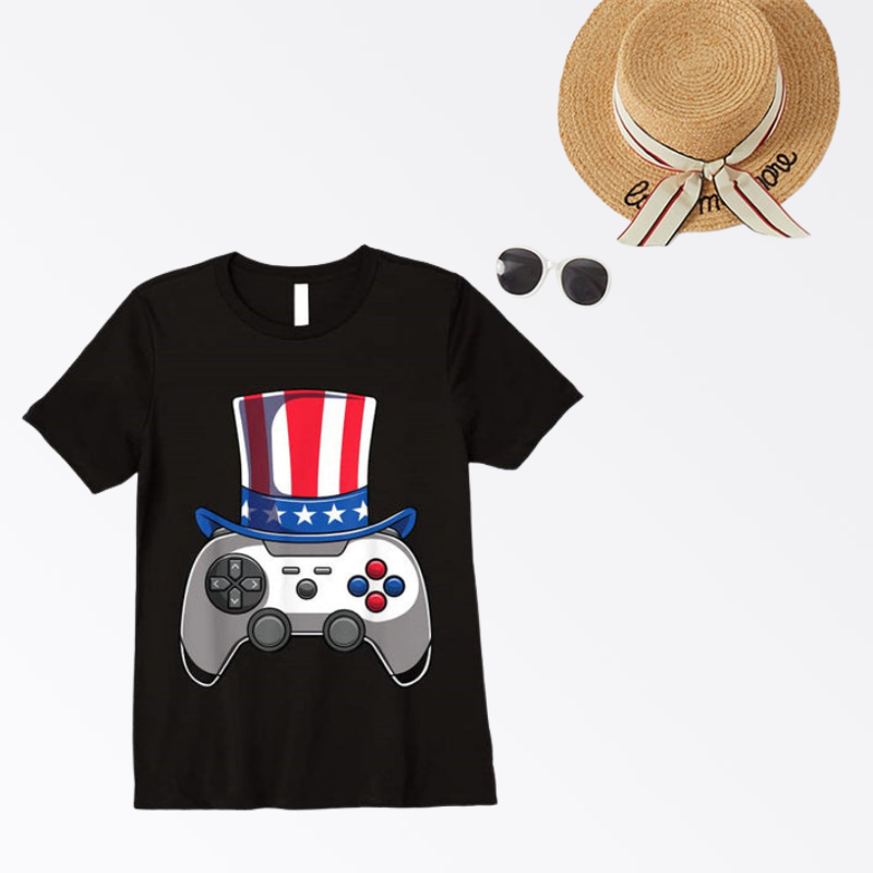4th of July Women/Men Game Console Pattern Letter Printed Short Sleeve T-shirt