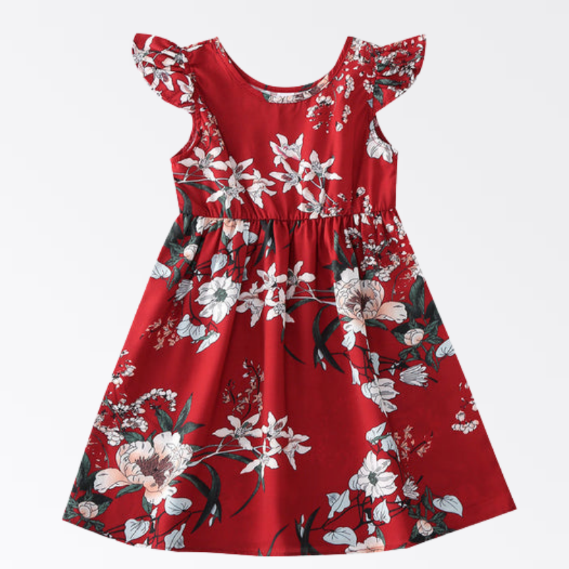 Family Matching Outfit Red Floral Print Dresses and T-shirts Matching Sets
