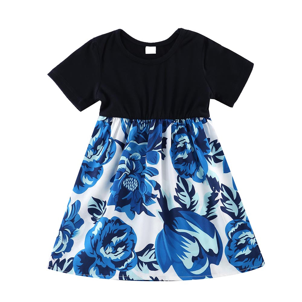 Blue Floral Print Matching Midi Family Mtching Dresses & Tshirts