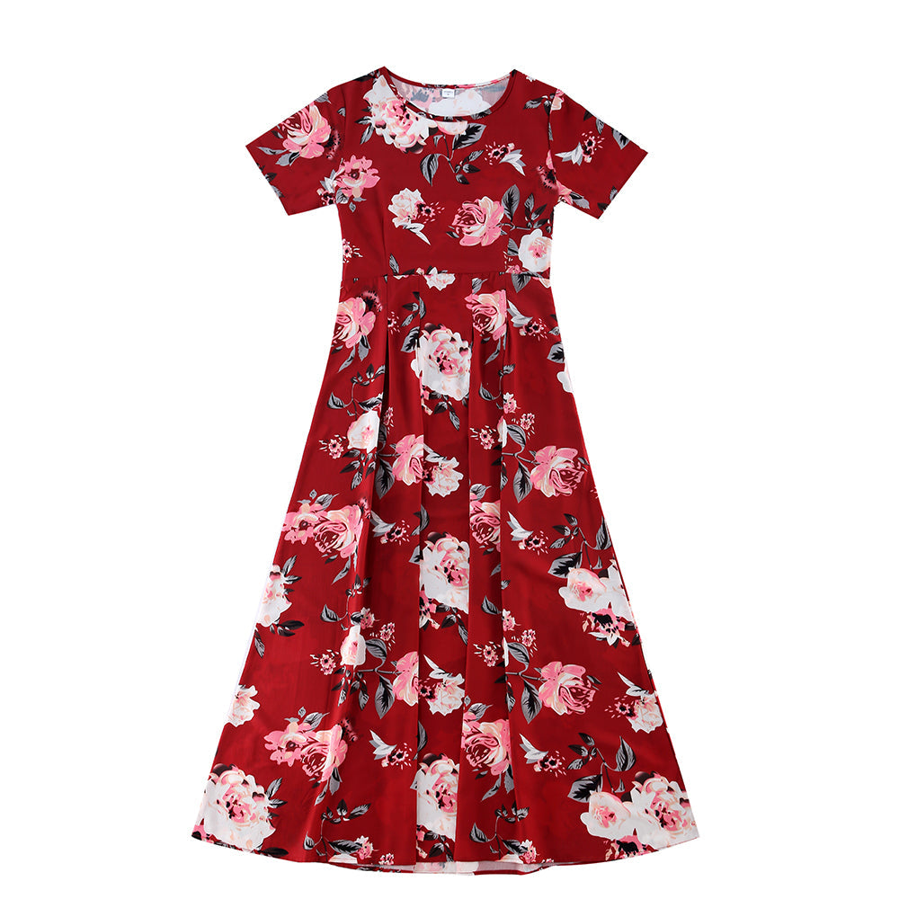 Family Matching All Over Floral Print Midi Dresses and Short-sleeve T-shirts Sets