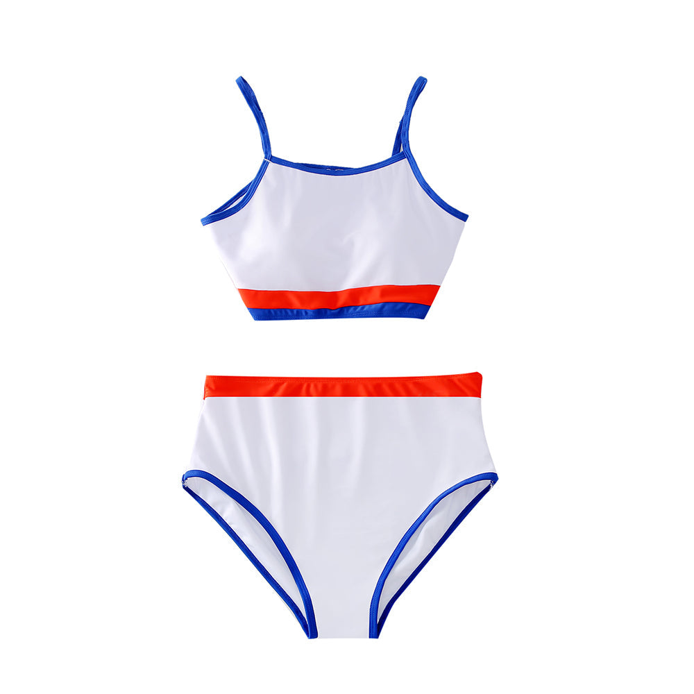 Family Matching Letter Print Swim Trunks Shorts and Spaghetti Strap Ribbed Two-Piece Swimsuit