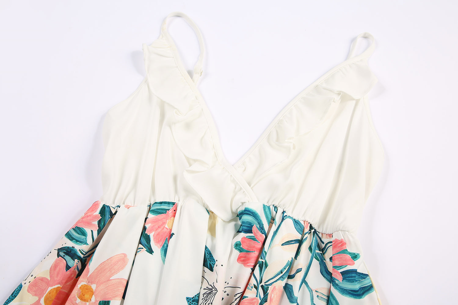 Ruffle Floral Sleeveless Matching Midi Sling Chiffon Dresses