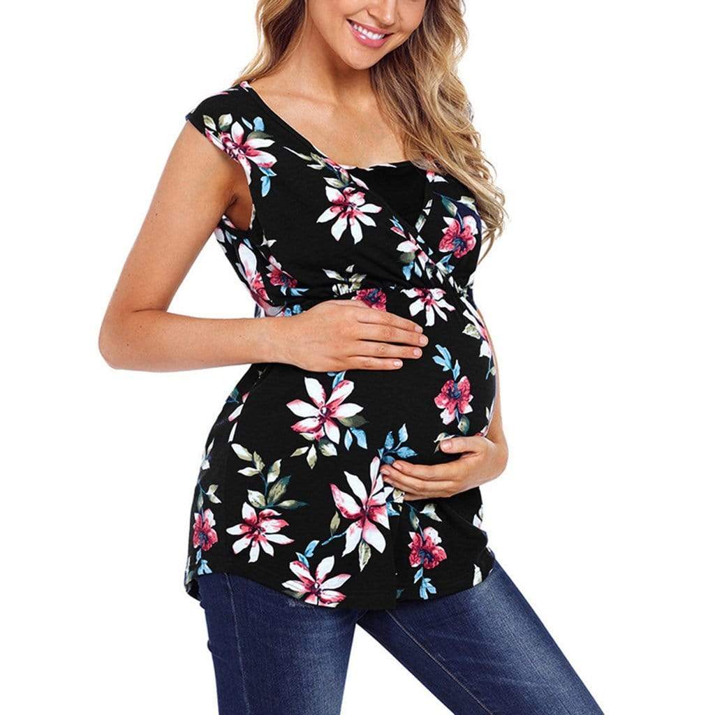 Solid color printed nursing sleeveless top