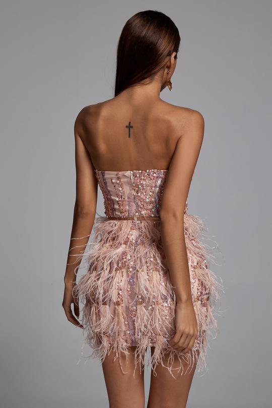 Sequin Feather Mini Dress