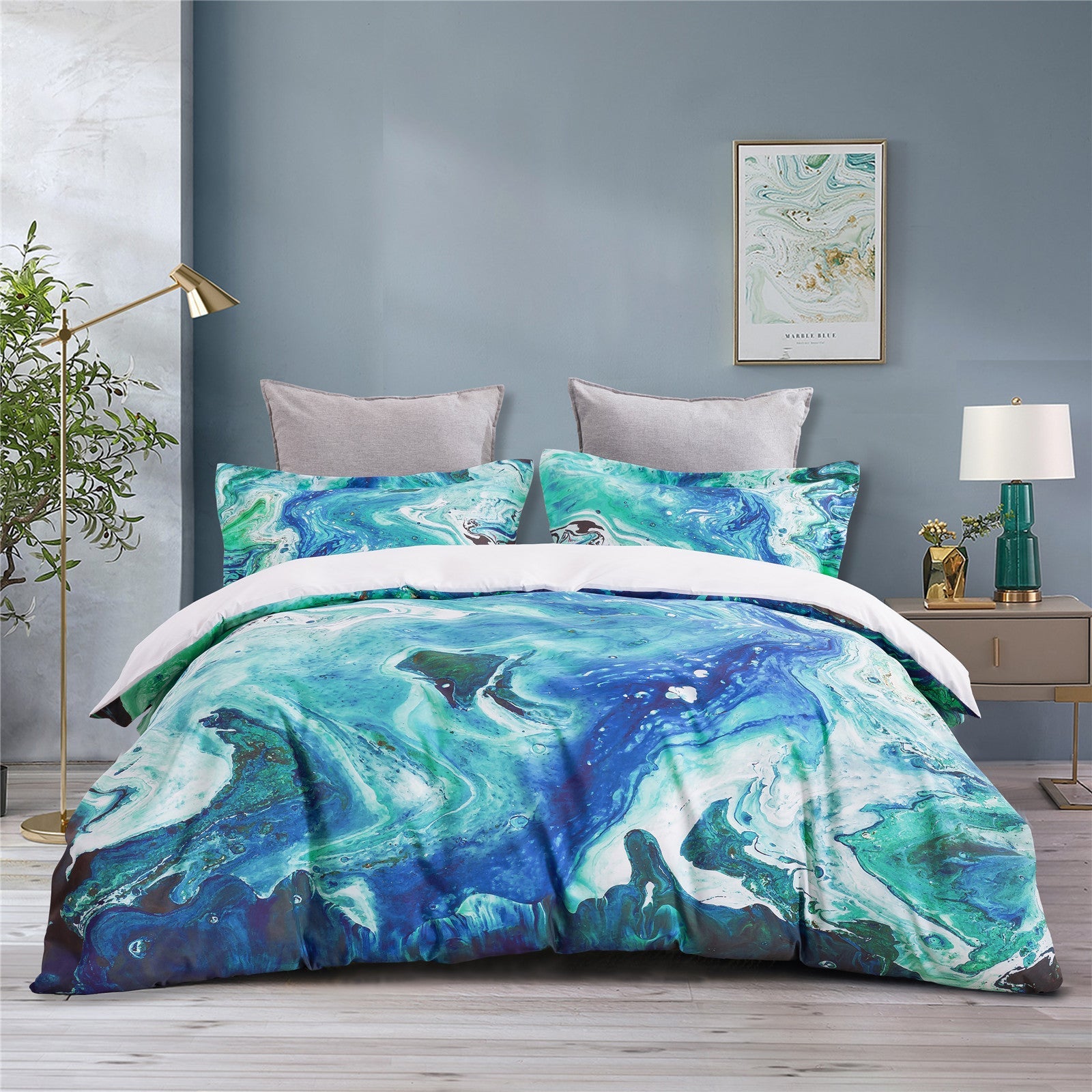 Marble Moire Quilt Cover Pillowcase Three-Piece Set