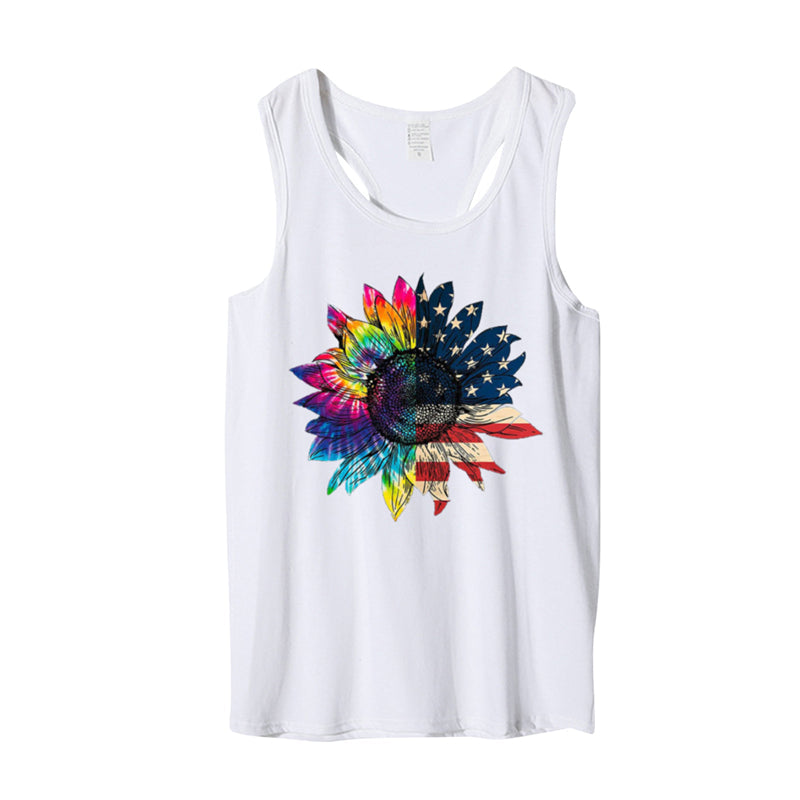 4th of July Women Colorful Sunflower Flag Printed Casual Tank Top L8337-A33