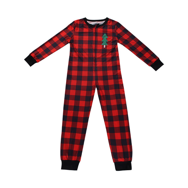 Bear Cheeks Christmas Red and Black Plaid Print Pajamas Jumpsuits OM9770