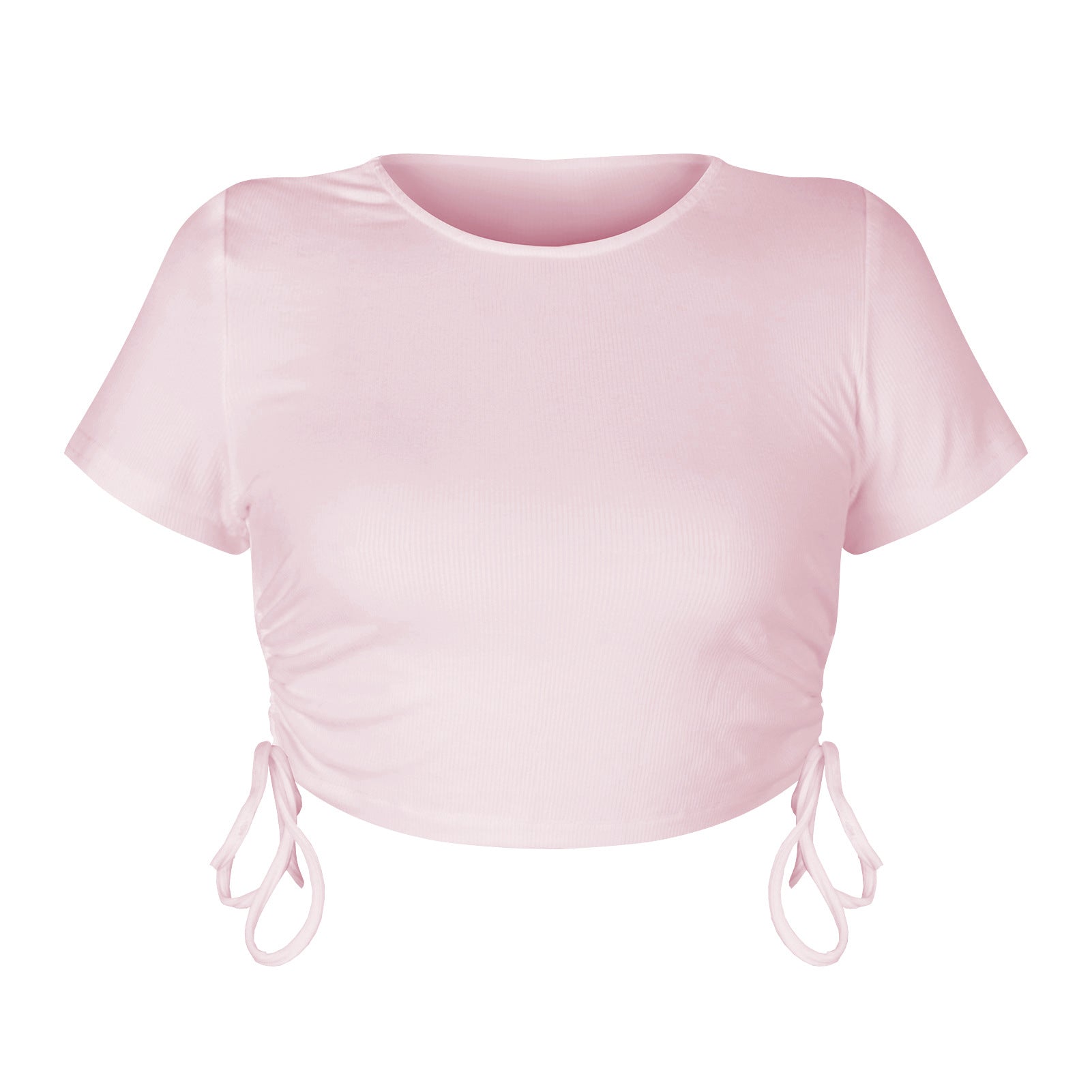 Women Round Neck Short Sleeve T-Shirt Crop Top With Drawstring GSTD