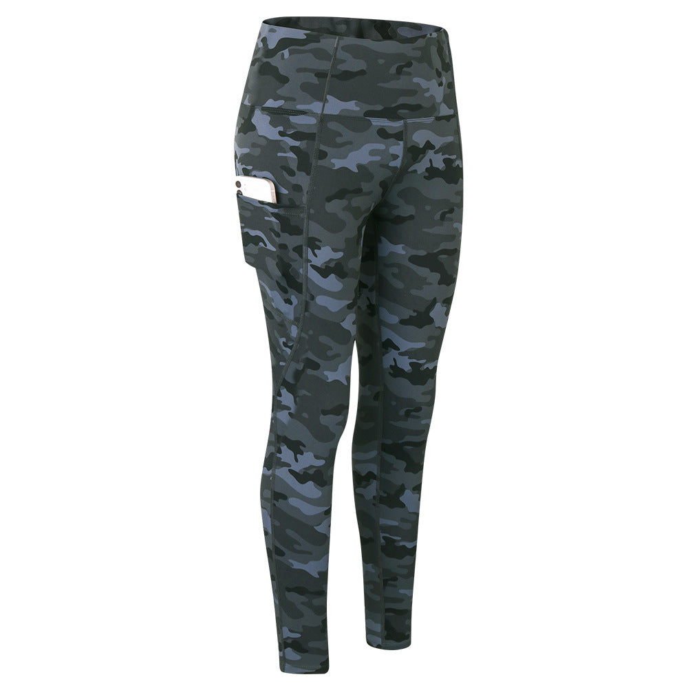 Ladies Solid Color/Camouflage Printed High Waist Leggings Yoga Pants with Pockets 02343
