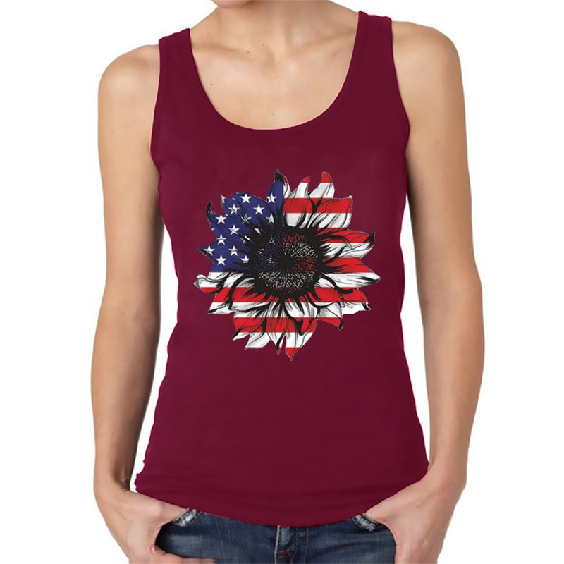 4th of July Independence Day Women Sunflower Printed Casual Tank Top L8331-B33